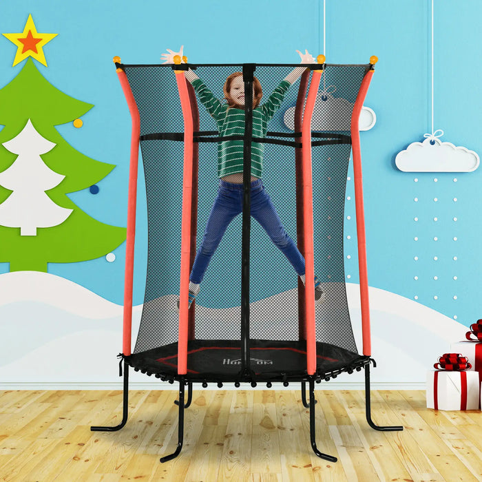 Kids Trampoline with Safety Net and Padded Poles | Red - Little and Giant Explorers HOMCOM