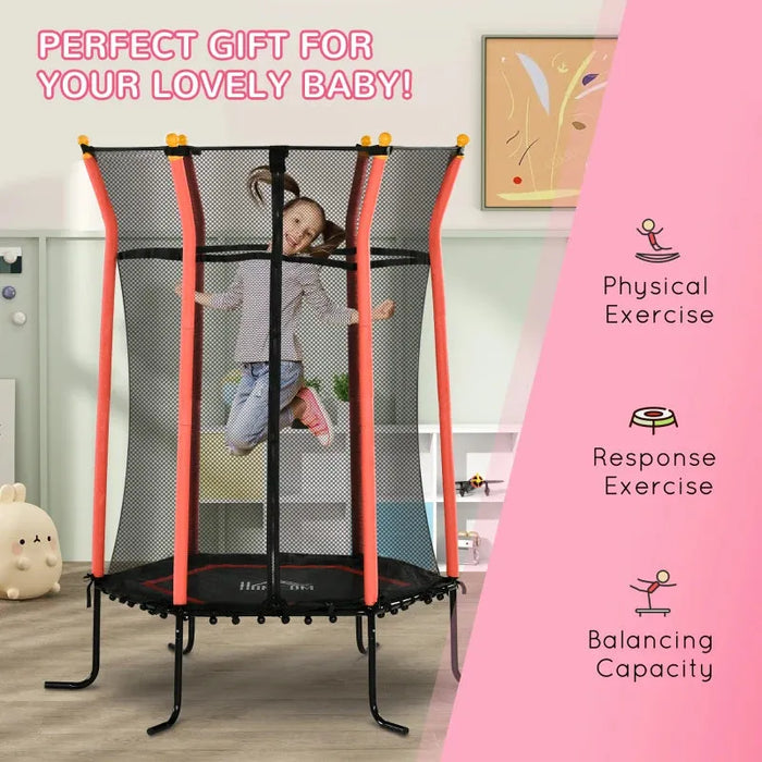 Kids Trampoline Mini Bouncer with Enclosure Safety in Red Ø163.5cm - Little and Giant Explorers HOMCOM