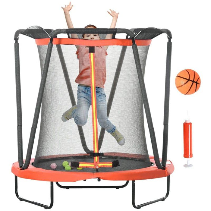 4.6FT Kids Trampoline with Enclosure, Basketball, Sea Balls and Hoop Ø140cm - Little and Giant Explorers ZONEKIZ