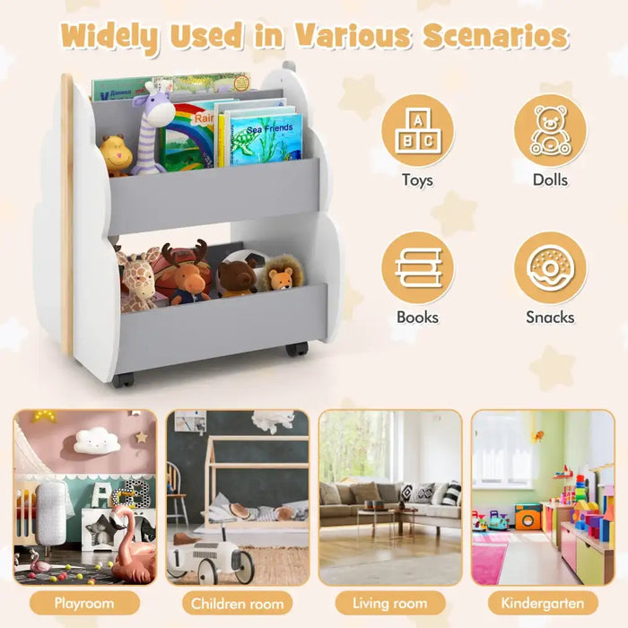 Kids Tree-Shaped Bookshelf – Grey | Double-Sided Storage and Wheels COSTWAY - Little and Giant Explorers Costway