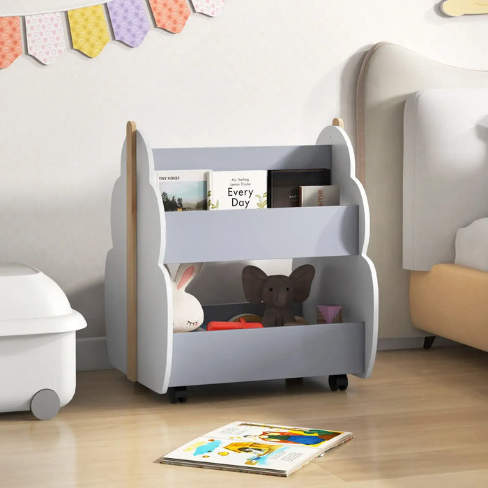 Kids Tree-Shaped Bookshelf – Grey | Double-Sided Storage and Wheels COSTWAY - Little and Giant Explorers Costway