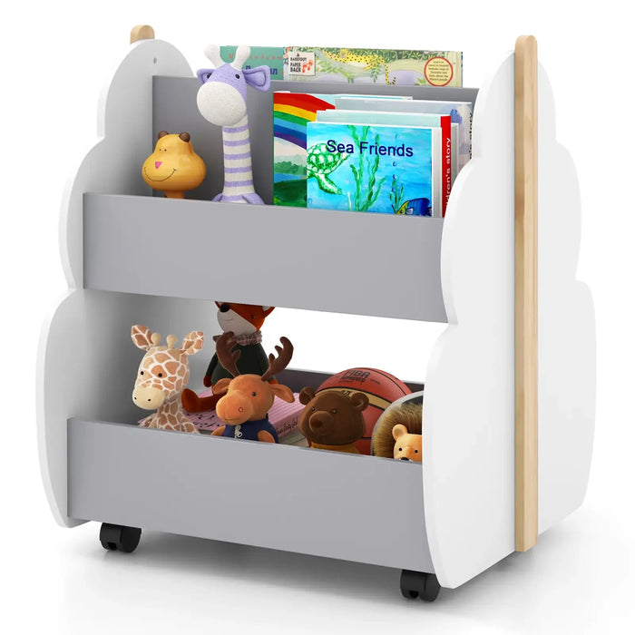 Kids Tree-Shaped Bookshelf – Grey | Double-Sided Storage and Wheels COSTWAY - Little and Giant Explorers Costway