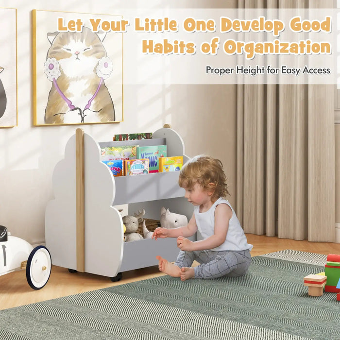 Kids Tree-Shaped Bookshelf – Grey | Double-Sided Storage and Wheels COSTWAY - Little and Giant Explorers Costway