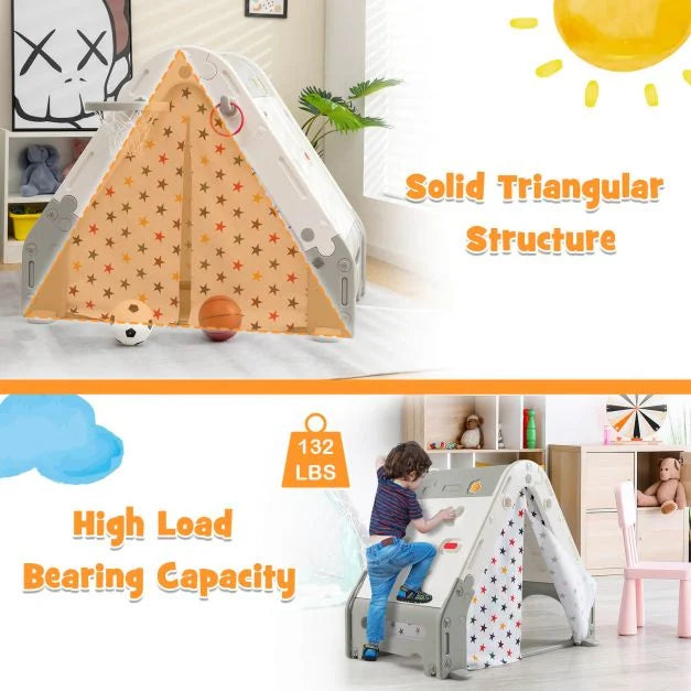 Kids Triangle Climber with Tent Cover and White Board - Little and Giant Explorers Costway