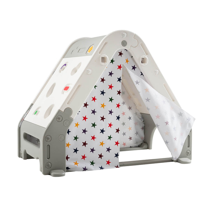 Kids Triangle Climber with Tent Cover and White Board - Little and Giant Explorers Costway