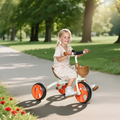 Kids Tricycle – Orange and White Toddler Trike | Anti-Tipping Design and Basket AIYAPLAY - Little and Giant Explorers AIYAPLAY