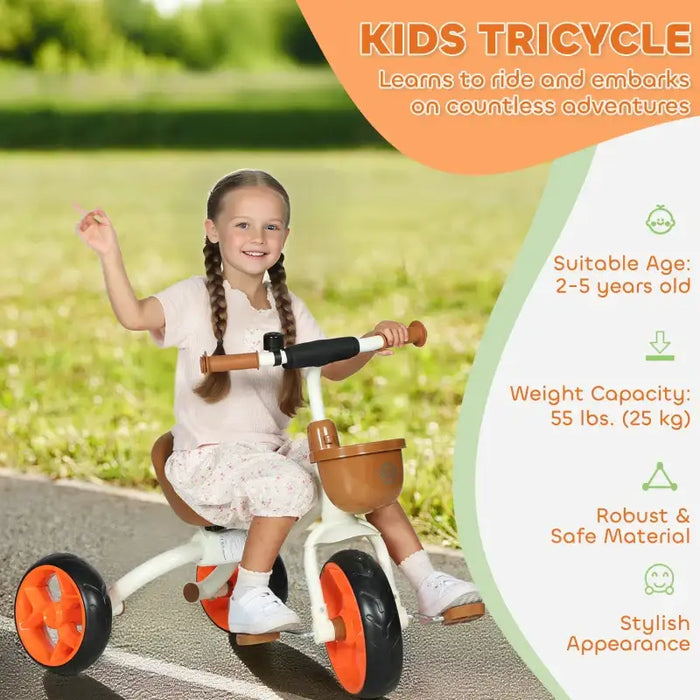 Kids Tricycle – Orange and White Toddler Trike | Anti-Tipping Design and Basket AIYAPLAY - Little and Giant Explorers AIYAPLAY