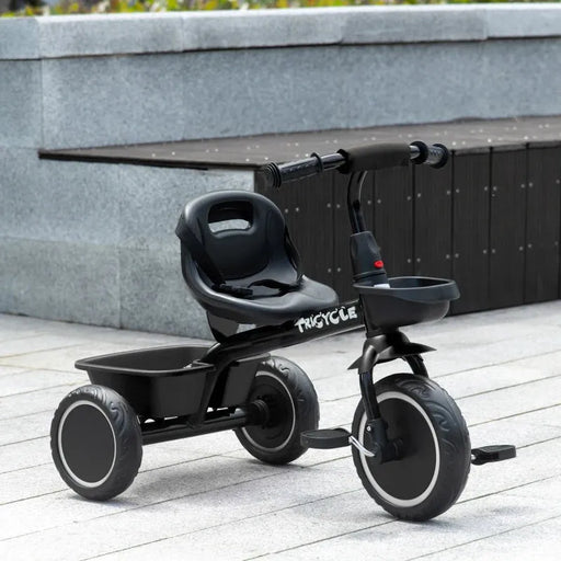 Kids Trike with Adjustable Seat, Pedals and Baskets in Black - Little and Giant Explorers AIYAPLAY