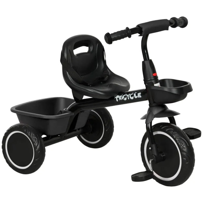 Kids Trike with Adjustable Seat, Pedals and Baskets in Black - Little and Giant Explorers AIYAPLAY