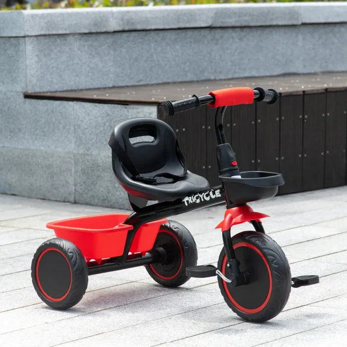 Kids Trike with Adjustable Seat, Pedals and Baskets in Red - Little and Giant Explorers AIYAPLAY