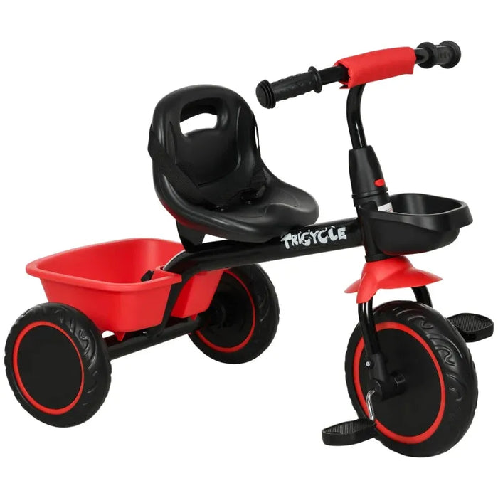 Kids Trike with Adjustable Seat, Pedals and Baskets in Red - Little and Giant Explorers AIYAPLAY