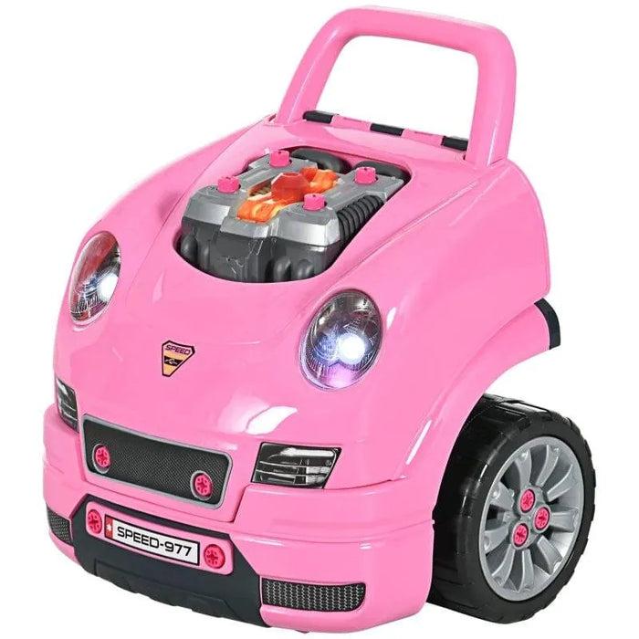 Kids Truck Engine Toy Set, with Horn, Light and Car Key in Pink - Little and Giant Explorers HOMCOM