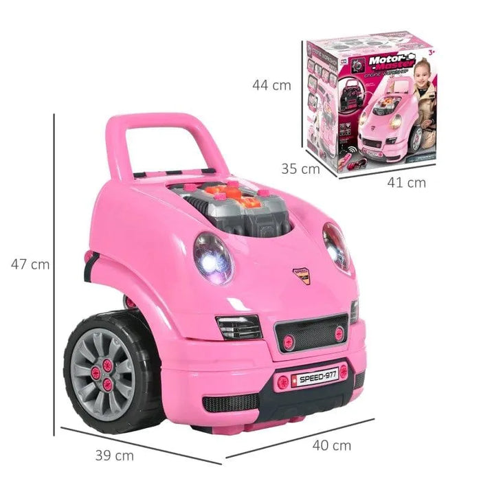 Kids Truck Engine Toy Set, with Horn, Light and Car Key in Pink - Little and Giant Explorers HOMCOM