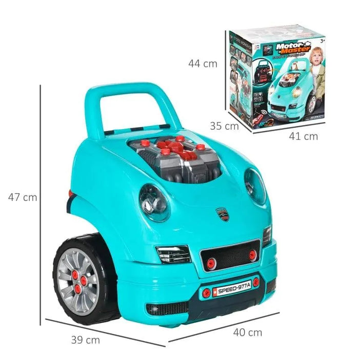 Kids Truck Engine Toy Set, with Horn, Light and Car Key in Teal - Little and Giant Explorers HOMCOM