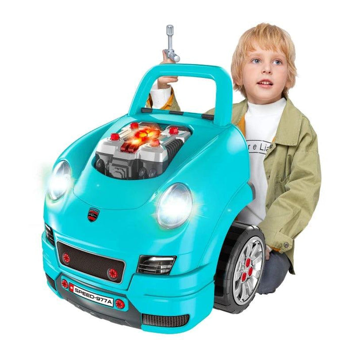 Kids Truck Engine Toy Set, with Horn, Light and Car Key in Teal - Little and Giant Explorers HOMCOM