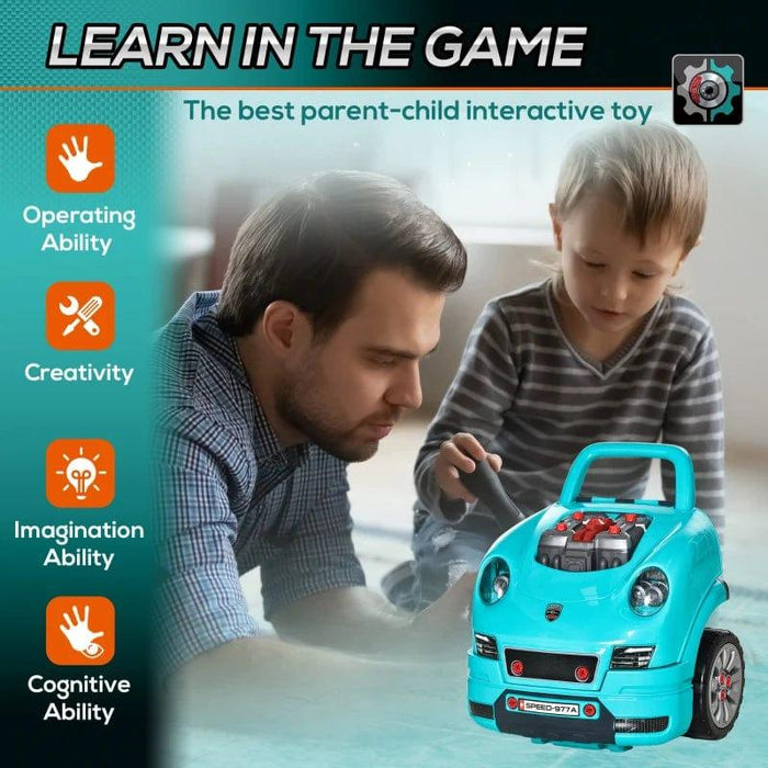 Kids Truck Engine Toy Set, with Horn, Light and Car Key in Teal - Little and Giant Explorers HOMCOM