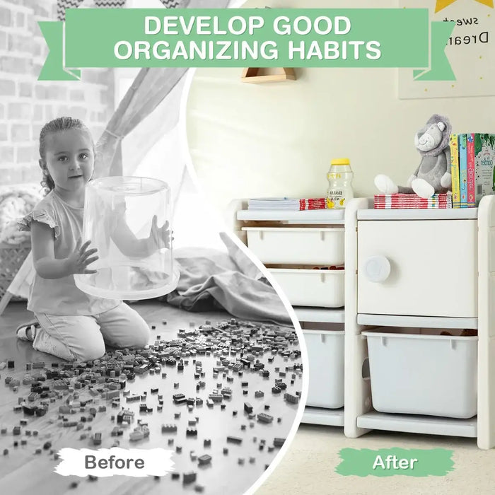 Kids Truck Storage Organiser - Beige | Toy Cabinet with Bins, Drawers and Front Storage COSTWAY - Little and Giant Explorers Costway