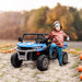 Two-Seater Kids Electric Ride-On UTV with Electric Bucket, Music Player, Horn, Viewing Screen, Remote and LED Lights in Blue 12V - Little and Giant Explorers HOMCOM