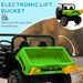 Kids Two-Seater Electric Ride-On UTV with Electric Bucket, Music Player, Horn, Viewing Screen, Remote and LED Lights in Green 12V - Little and Giant Explorers HOMCOM