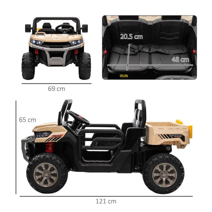 Two-Seater Kids Electric Ride on UTV with Electric Bucket, Music Player, Horn, Viewing Screen, Remote and LED Headlights 12V - Little and Giant Explorers HOMCOM