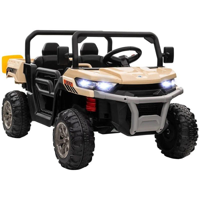 Two-Seater Kids Electric Ride on UTV with Electric Bucket, Music Player, Horn, Viewing Screen, Remote and LED Headlights 12V - Little and Giant Explorers HOMCOM