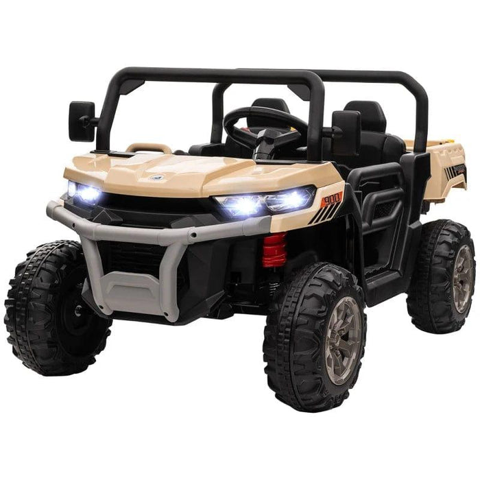 Two-Seater Kids Electric Ride on UTV with Electric Bucket, Music Player, Horn, Viewing Screen, Remote and LED Headlights 12V - Little and Giant Explorers HOMCOM