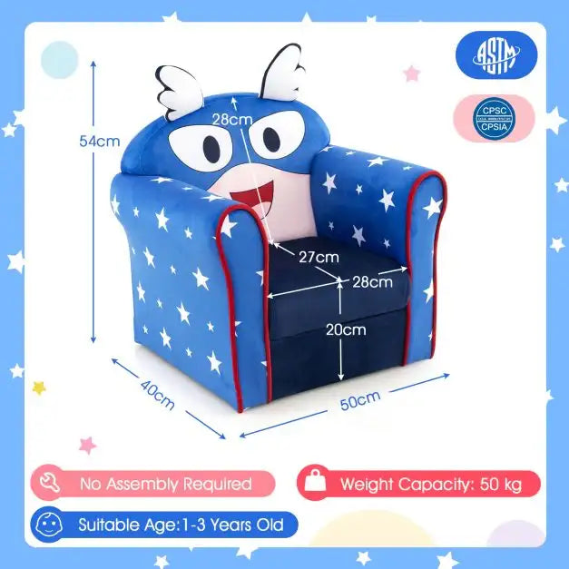 Kids Upholstered Armchair – Blue and Dark Blue | Velvet Sofa Chair with Wooden Frame COSTWAY - Little and Giant Explorers Costway