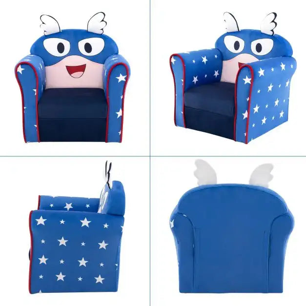 Kids Upholstered Armchair – Blue and Dark Blue | Velvet Sofa Chair with Wooden Frame COSTWAY - Little and Giant Explorers Costway
