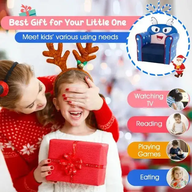 Kids Upholstered Armchair – Blue and Dark Blue | Velvet Sofa Chair with Wooden Frame COSTWAY - Little and Giant Explorers Costway