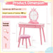 Kids Vanity Set with Lighted Mirror and Adjustable Brightness in Pink - Little and Giant Explorers Costway
