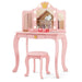 Kids Vanity Set with Lighted Mirror and Adjustable Brightness with Pull-Out Drawer in Pink - Little and Giant Explorers Costway