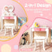 Kids Vanity Set – White and Pink | 2-in-1 Makeup Table - Heart Mirror and Accessories COSTWAY - Little and Giant Explorers Costway