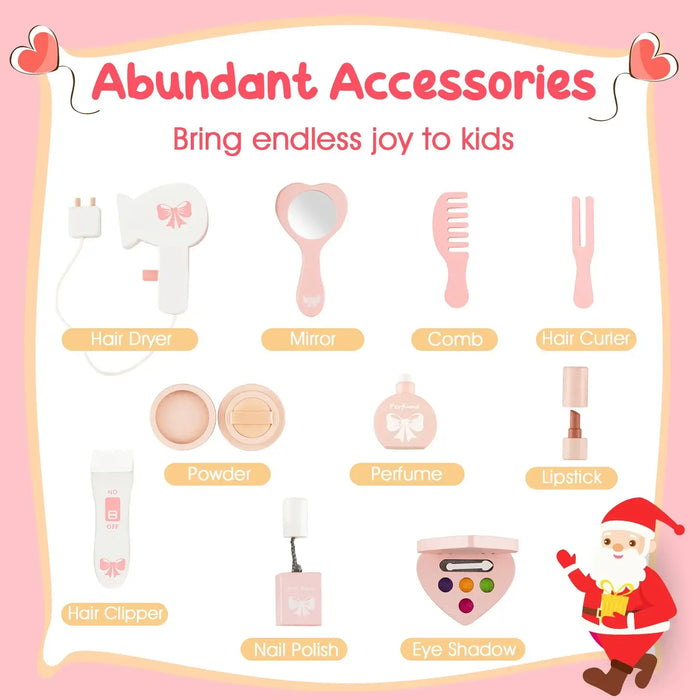 Kids Vanity Set – White and Pink | 2-in-1 Makeup Table - Heart Mirror and Accessories COSTWAY - Little and Giant Explorers Costway