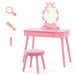 Kids Vanity Set with Lighted Mirror and Adjustable Brightness in Pink - Little and Giant Explorers Costway