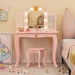 Kids Vanity Set with Lighted Mirror and Adjustable Brightness with Pull-Out Drawer in Pink - Little and Giant Explorers Costway