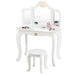 Kids Vanity Table and Chair Set - White | Tri-Folding Mirror and Stool COSTWAY - Little and Giant Explorers Costway