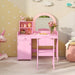 Kids Vanity Table and Chair Set with LED Lights in Pink - Little and Giant Explorers Costway