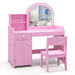 Kids Vanity Table and Chair Set with LED Lights in Pink - Little and Giant Explorers Costway