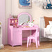 Kids Vanity Table and Chair Set with LED Lights in Pink - Little and Giant Explorers Costway