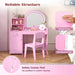 Kids Vanity Table and Chair Set with LED Lights in Pink - Little and Giant Explorers Costway