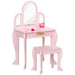 Pink kids vanity table and stool set with three mirrors and play accessories