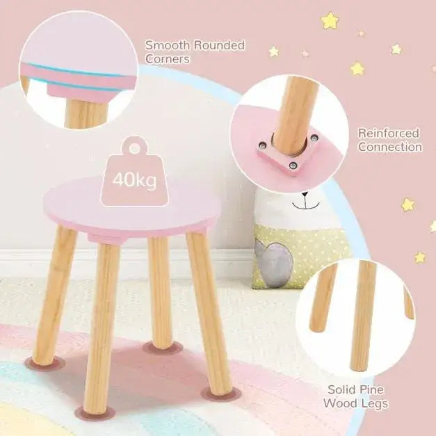 Kids Vanity Table with Stool and Storage in Pink - Little and Giant Explorers Costway