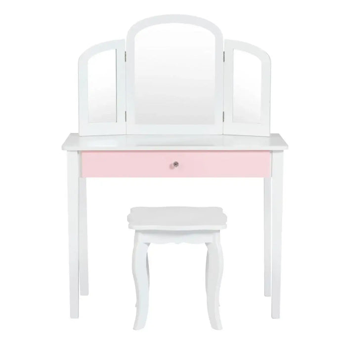 Kids Vanity Table and Stool Set – White and Pink | 2-in-1 Writing Desk Design COSTWAY - Little and Giant Explorers
