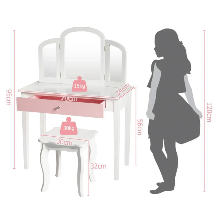 Kids Vanity Table and Stool Set – White and Pink | 2-in-1 Writing Desk Design COSTWAY - Little and Giant Explorers