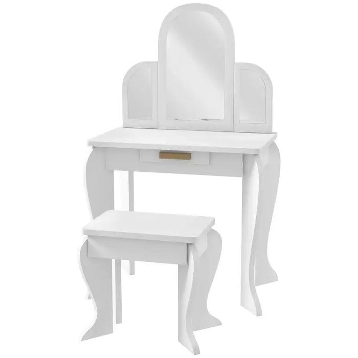 Kids Vanity Table and Stool Set – White | Drawer and Three Mirrors HOMCOM - Little and Giant Explorers HOMCOM