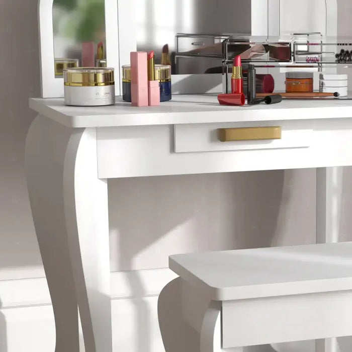 Kids Vanity Table and Stool Set – White | Drawer and Three Mirrors HOMCOM - Little and Giant Explorers HOMCOM