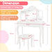 Kids Vanity Table and Stool Set – White | Wooden Dressing Table with Tri-Folding Mirror COSTWAY - Little and Giant Explorers