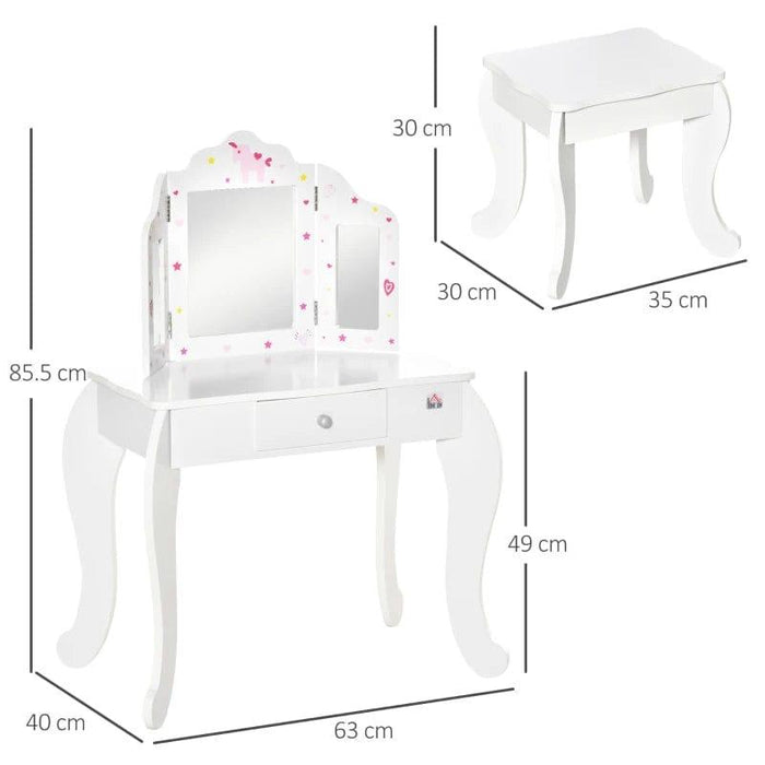 Vanity Table and Stool with Rotatable Mirror Drawer - Little and Giant Explorers HOMCOM