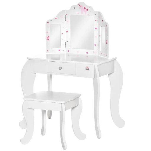 Vanity Table and Stool with Rotatable Mirror Drawer - Little and Giant Explorers HOMCOM