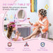 Kids pink vanity table set with acrylic mirror, princess design, two girls playing dress up